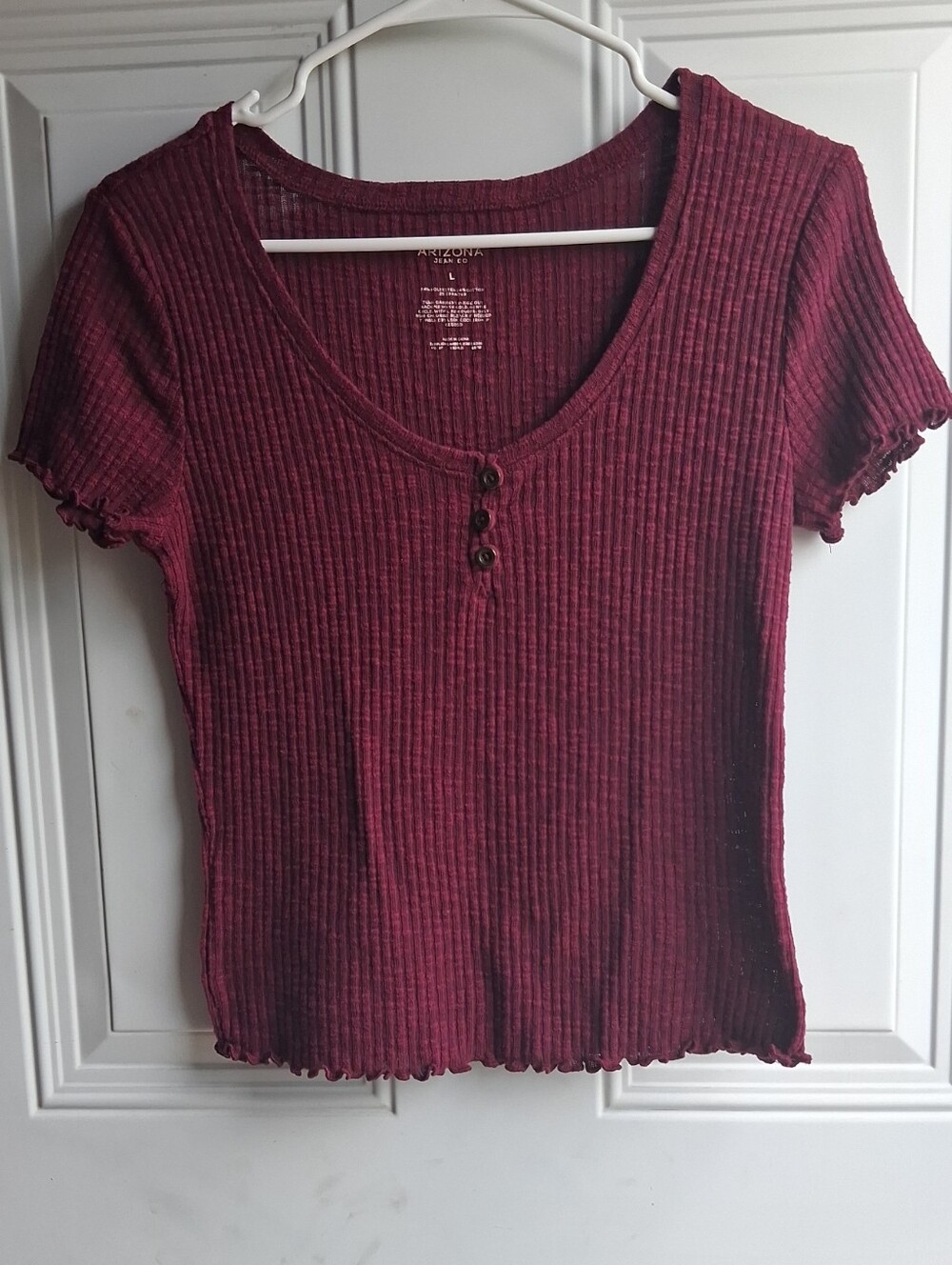 Arizona Jean  Company Burgundy Ribbed Scoop-Neck Short Sleeve Top Junior